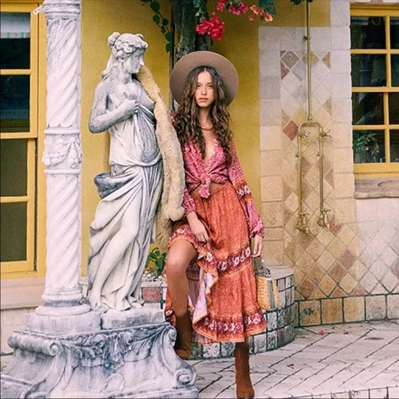 Boho floral gypsy skirt print maxi long blue - Picture 12 of 14